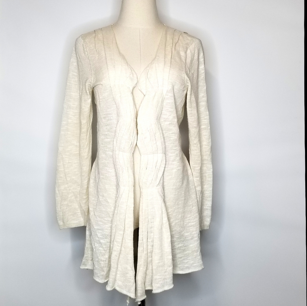 Moth Anthropologie Beige Open Front Thin Tunic Lagenlook Sweater Cardigan, M